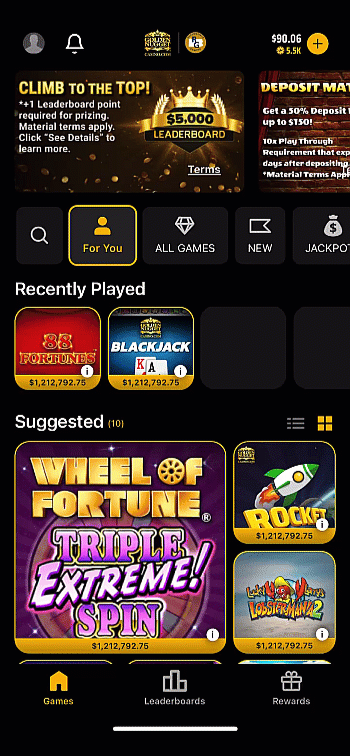 A visual walkthrough on how to view your Dynasty Rewards Tier Progress in the Golden Nugget Online Casino app