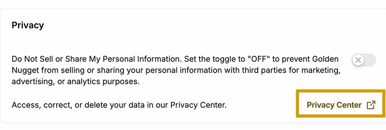 the toggle and link showing how to access the privacy center
